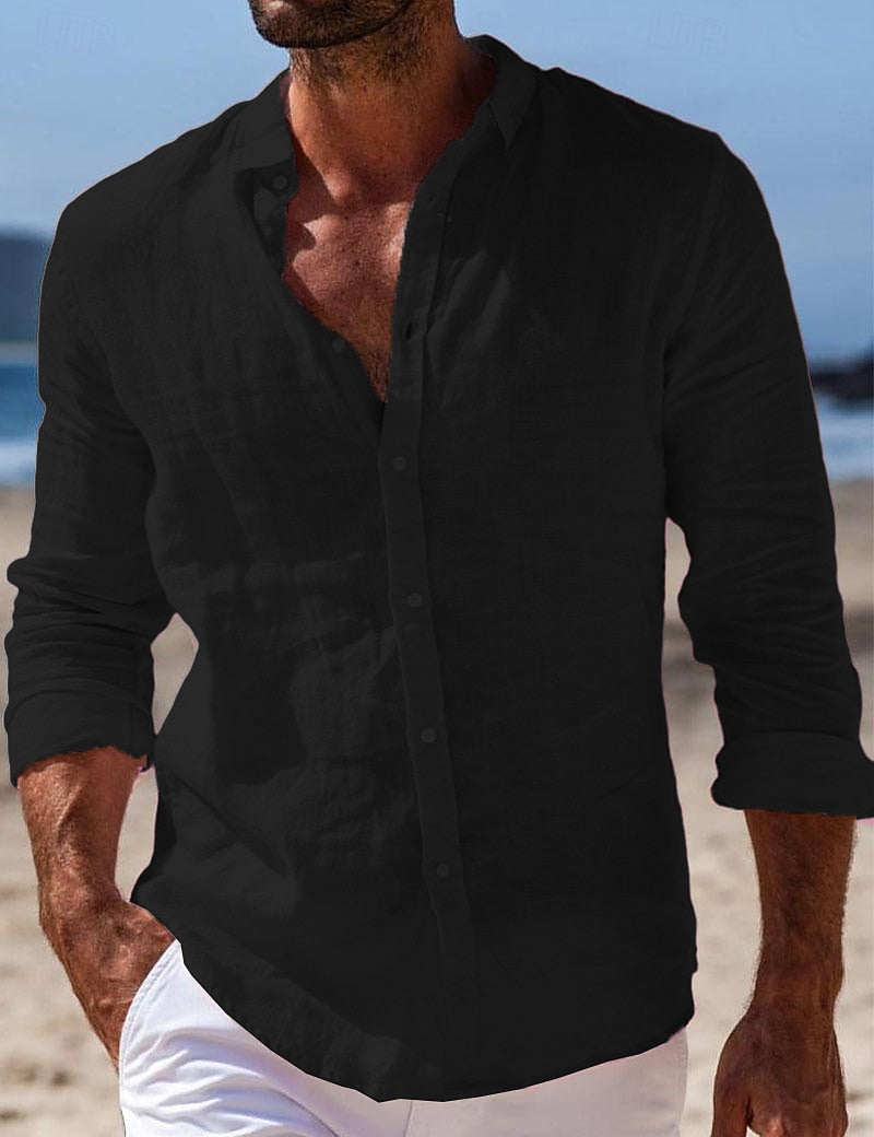 Men's Breathable Cotton Linen Button-Down Shirt
