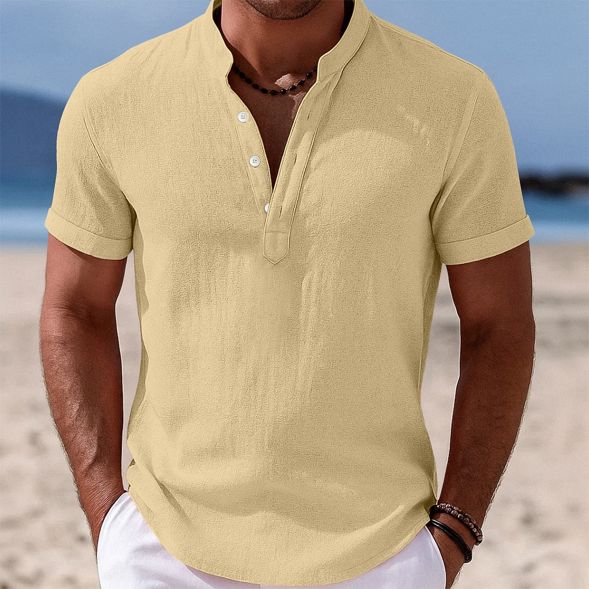 Men's Breathable Cotton Linen Button-Down Shirt