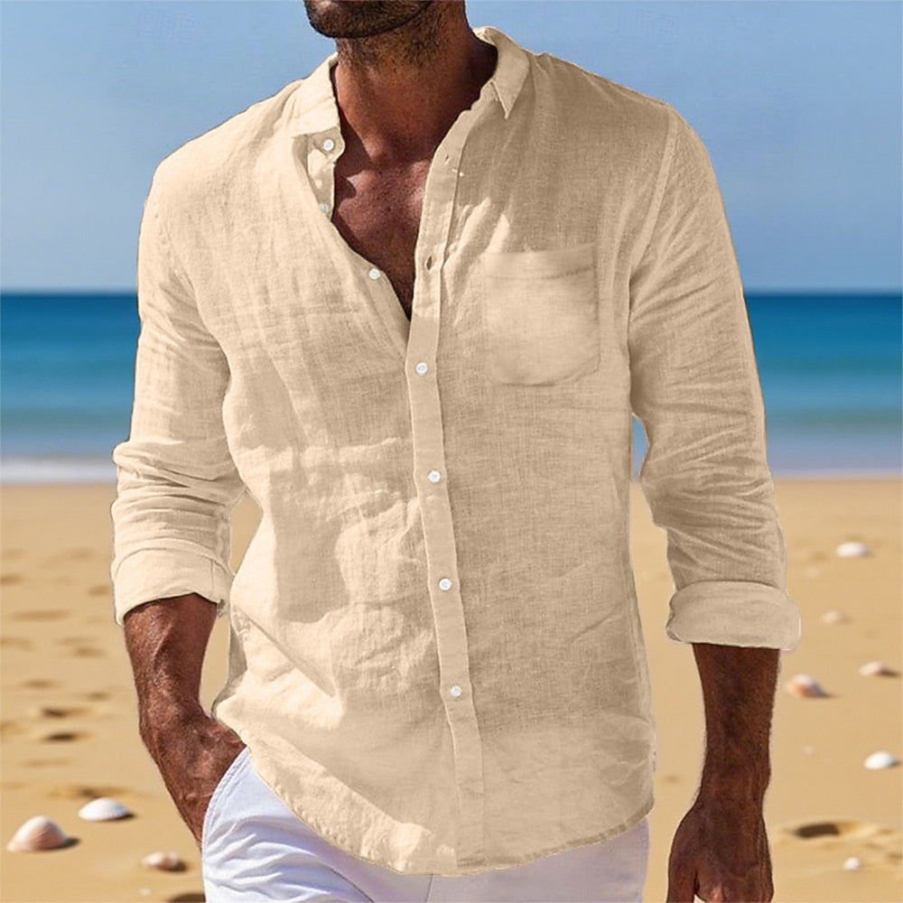 Men's Breathable Cotton Linen Button-Down Shirt