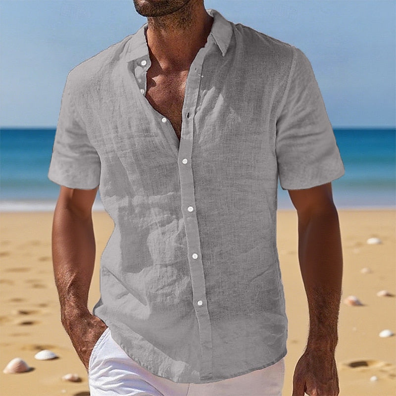 Men's Breathable Cotton Linen Button-Down Shirt