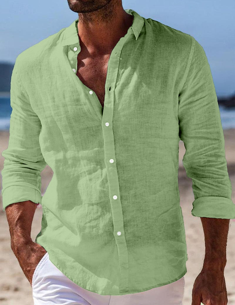 Men's Breathable Cotton Linen Button-Down Shirt