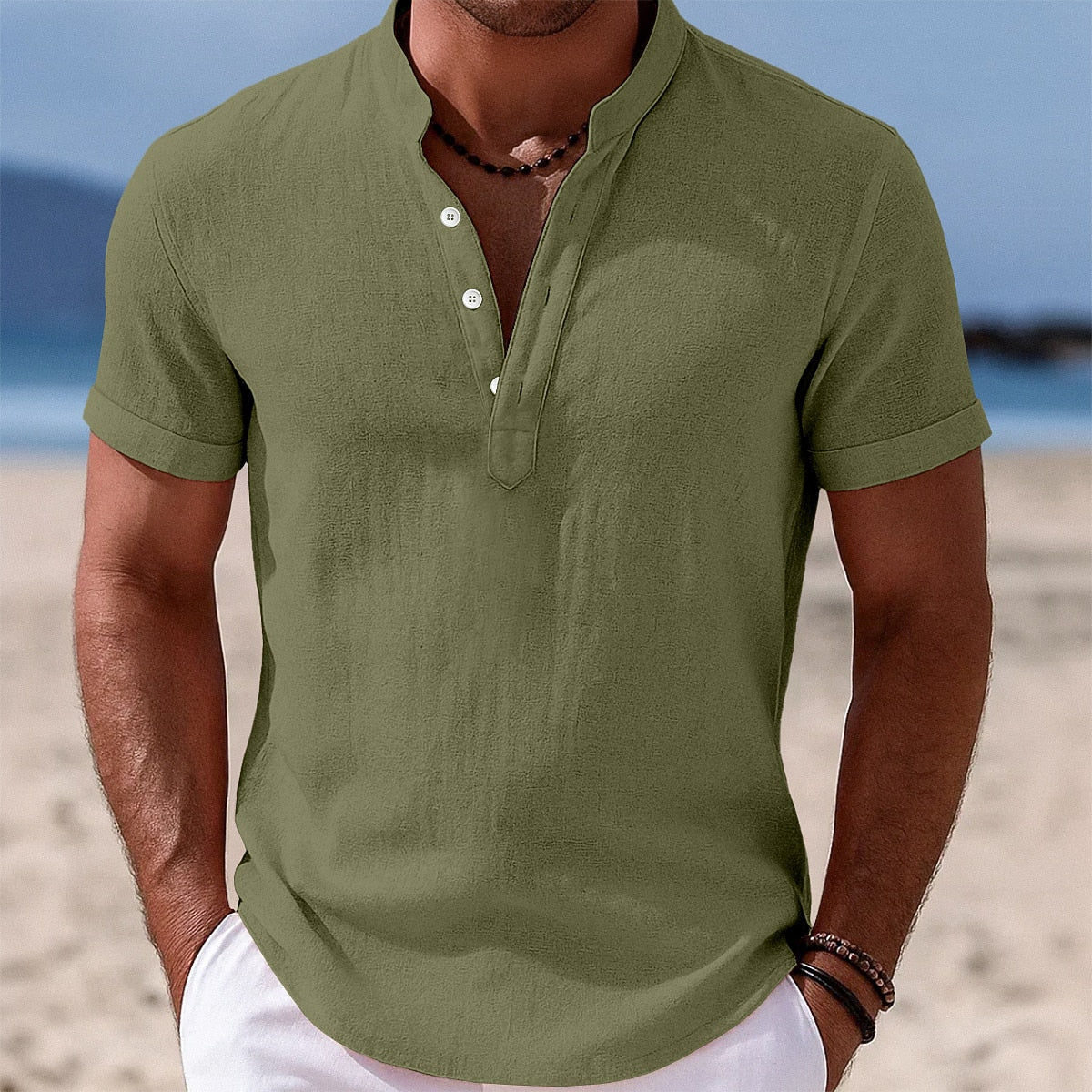 Men's Breathable Cotton Linen Button-Down Shirt