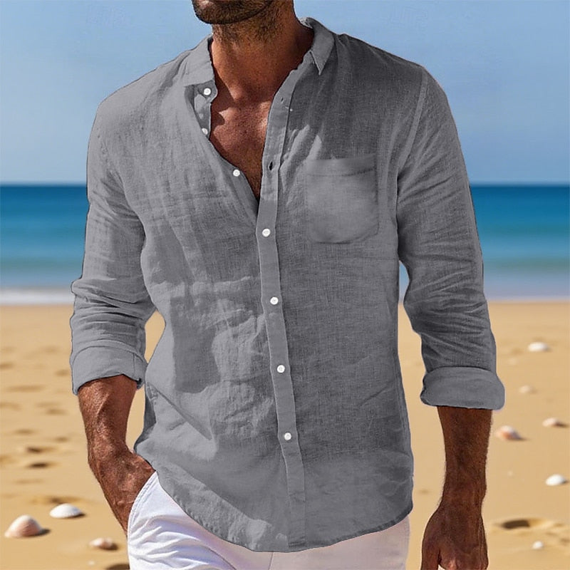Men's Breathable Cotton Linen Button-Down Shirt