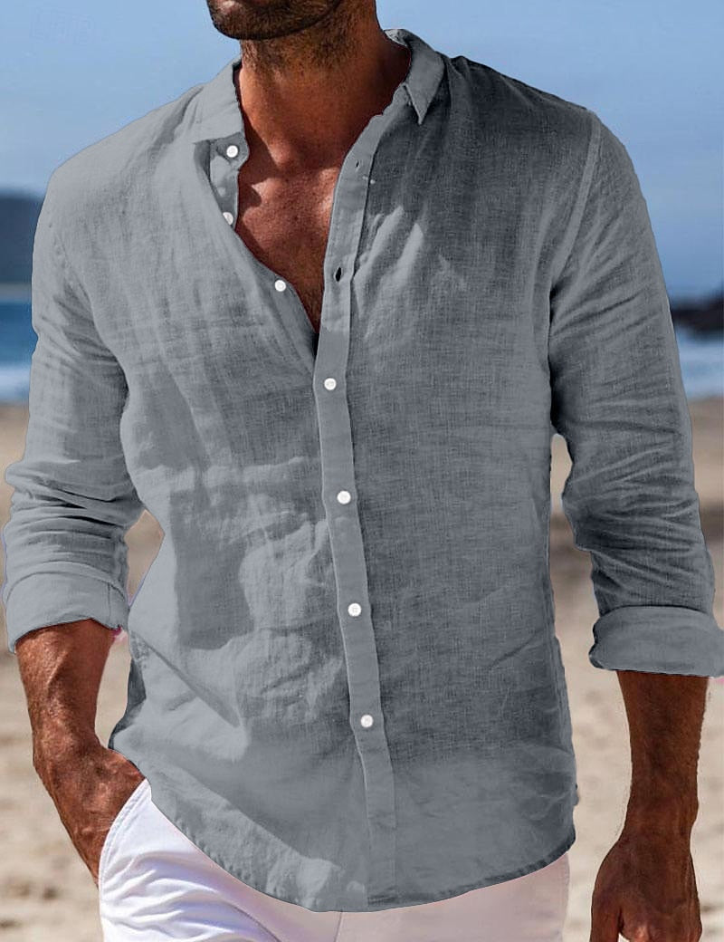 Men's Breathable Cotton Linen Button-Down Shirt