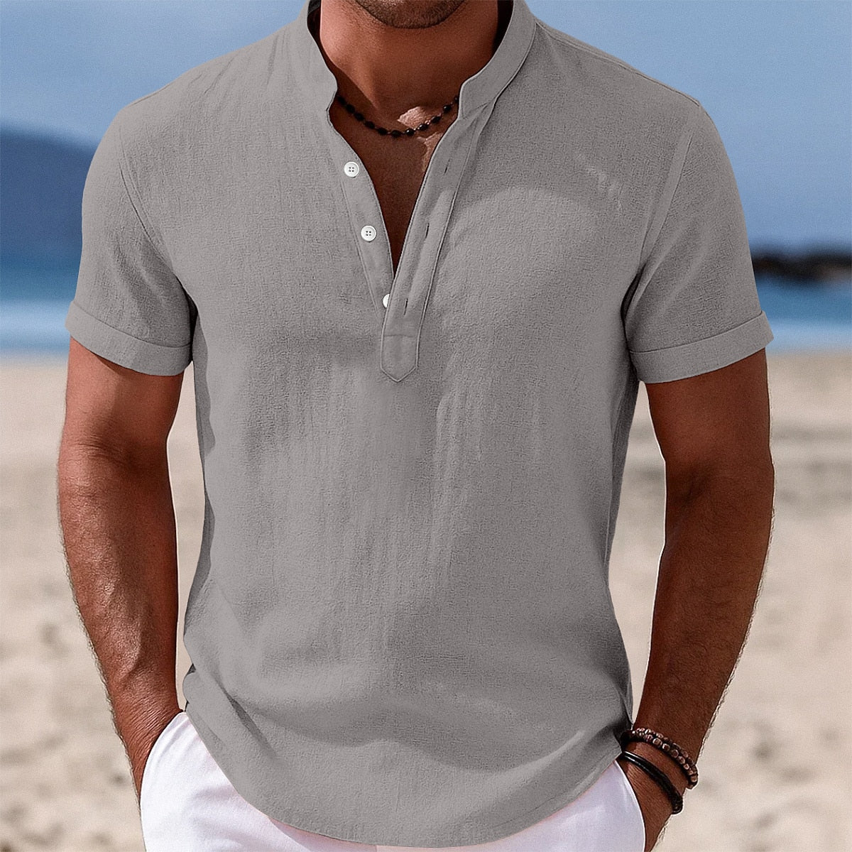 Men's Breathable Cotton Linen Button-Down Shirt