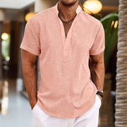 Men's Breathable Cotton Linen Henley Shirt