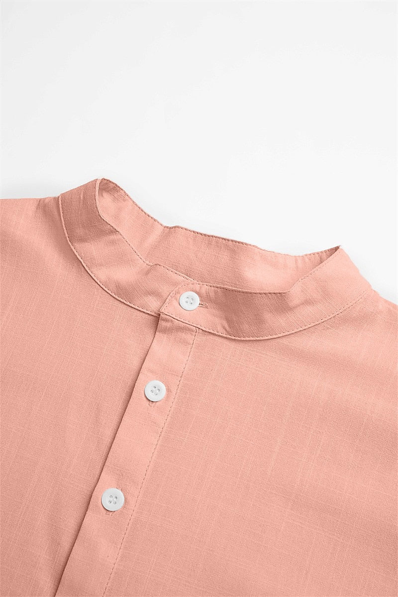 Men's Breathable Cotton Linen Henley Shirt