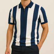 Men's Breathable Knit Stripe Zip Polo Shirt