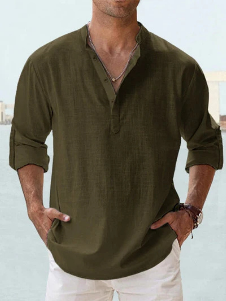 Men's Breathable Linen Button-Down Dress Shirt