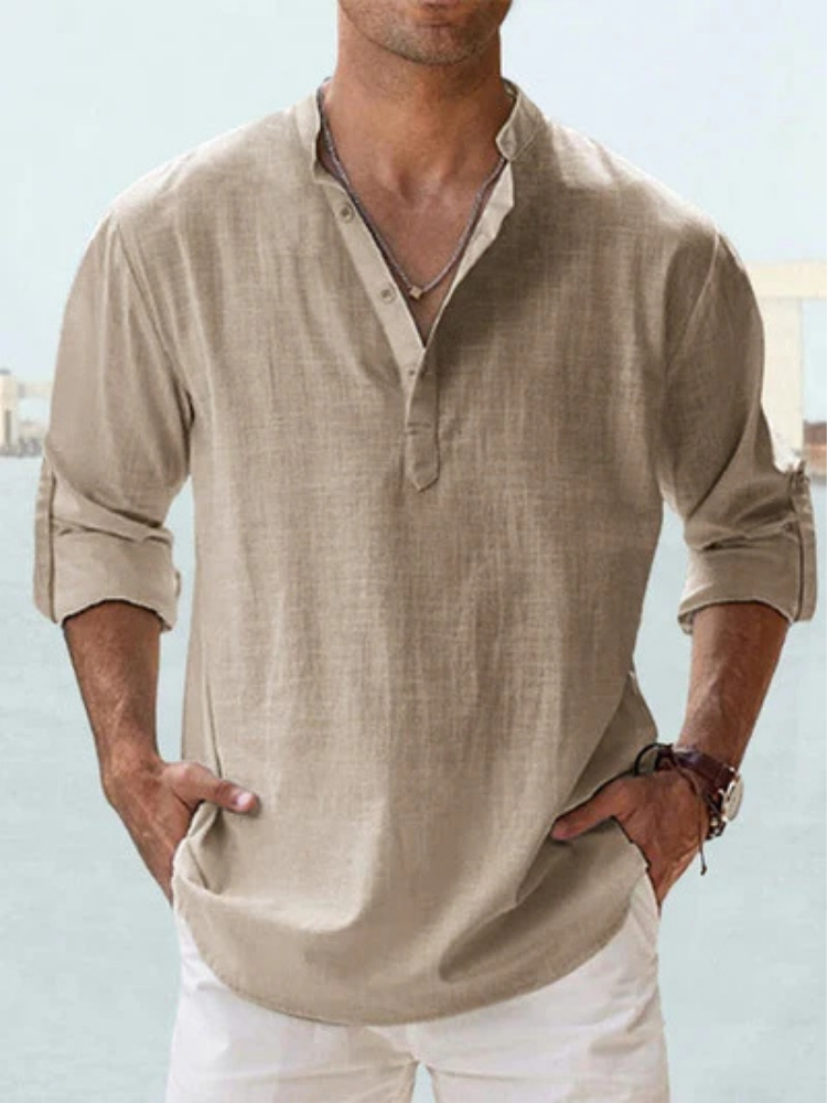 Men's Breathable Linen Button-Down Dress Shirt
