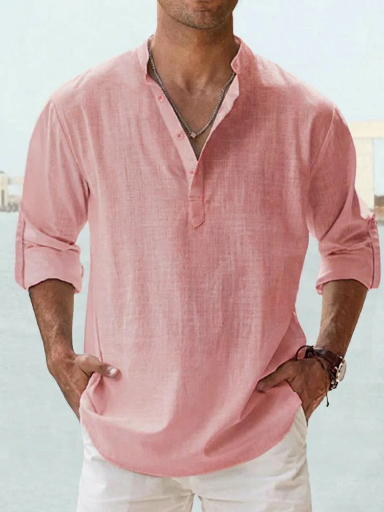 Men's Breathable Linen Button-Down Dress Shirt