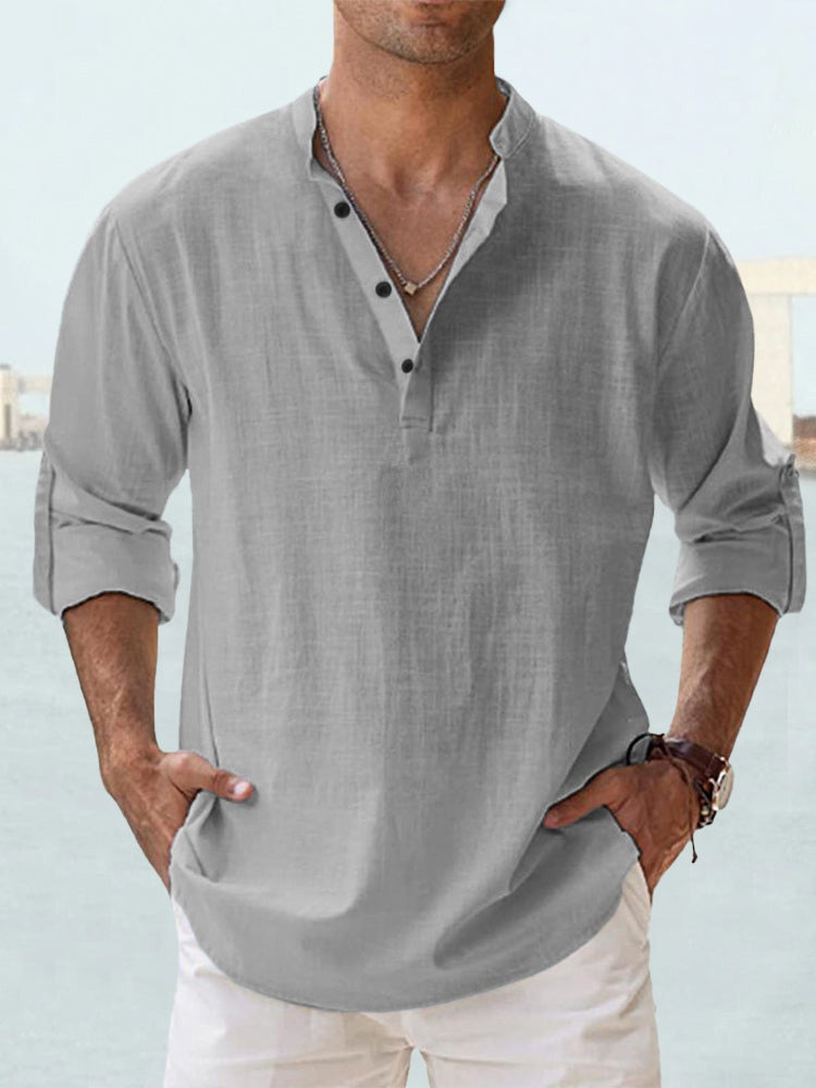 Men's Breathable Linen Button-Down Dress Shirt