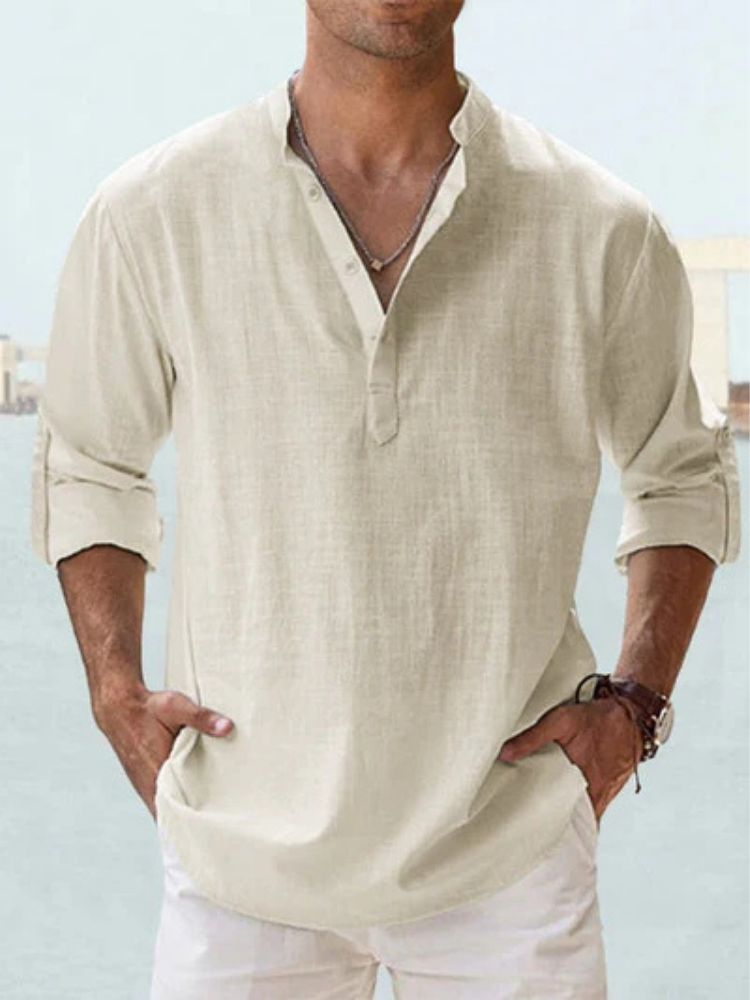 Men's Breathable Linen Button-Down Dress Shirt