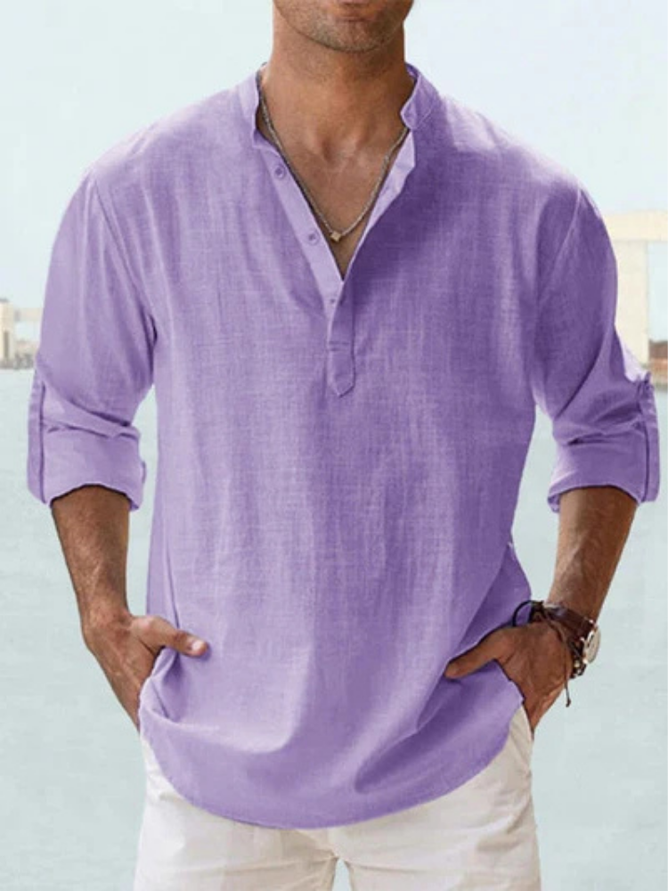 Men's Breathable Linen Button-Down Dress Shirt