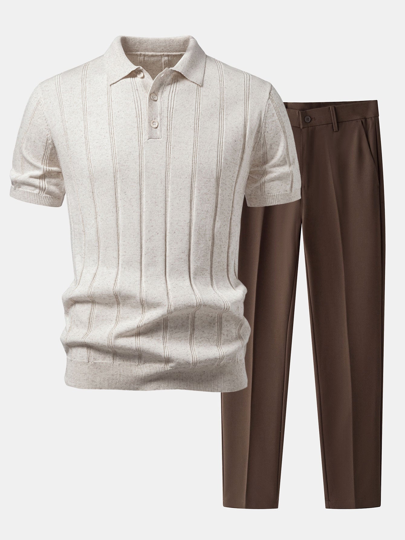 Men's Breathable Linen Ribbed Polo Set