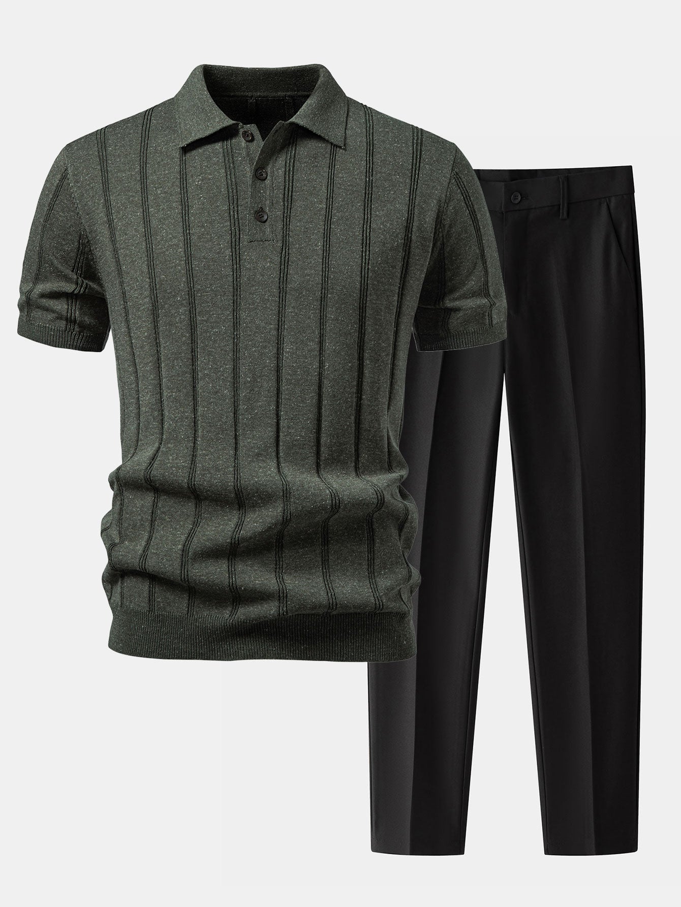 Men's Breathable Linen Ribbed Polo Set