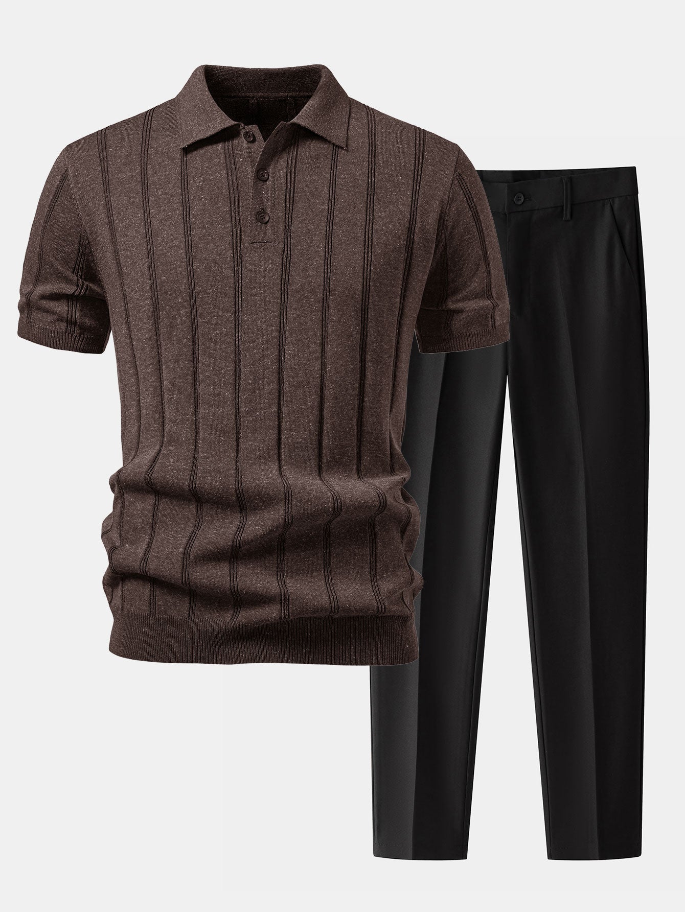Men's Breathable Linen Ribbed Polo Set