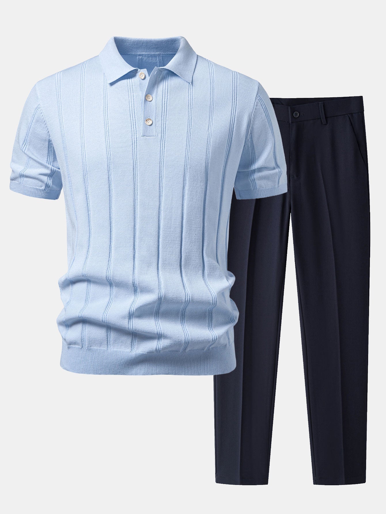 Men's Breathable Linen Ribbed Polo Set