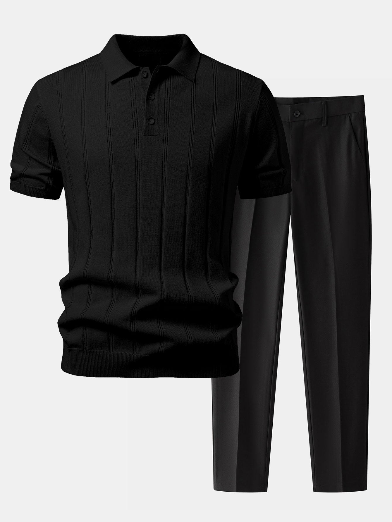 Men's Breathable Linen Ribbed Polo Set