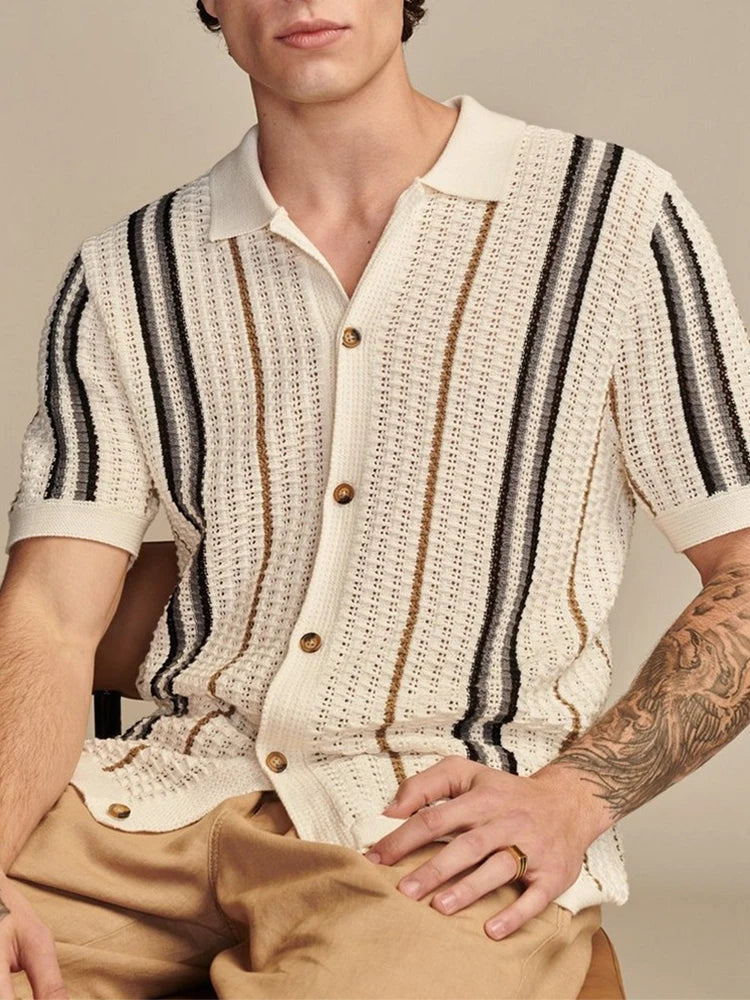 Men's Breathable Open-Knit Polo Shirt