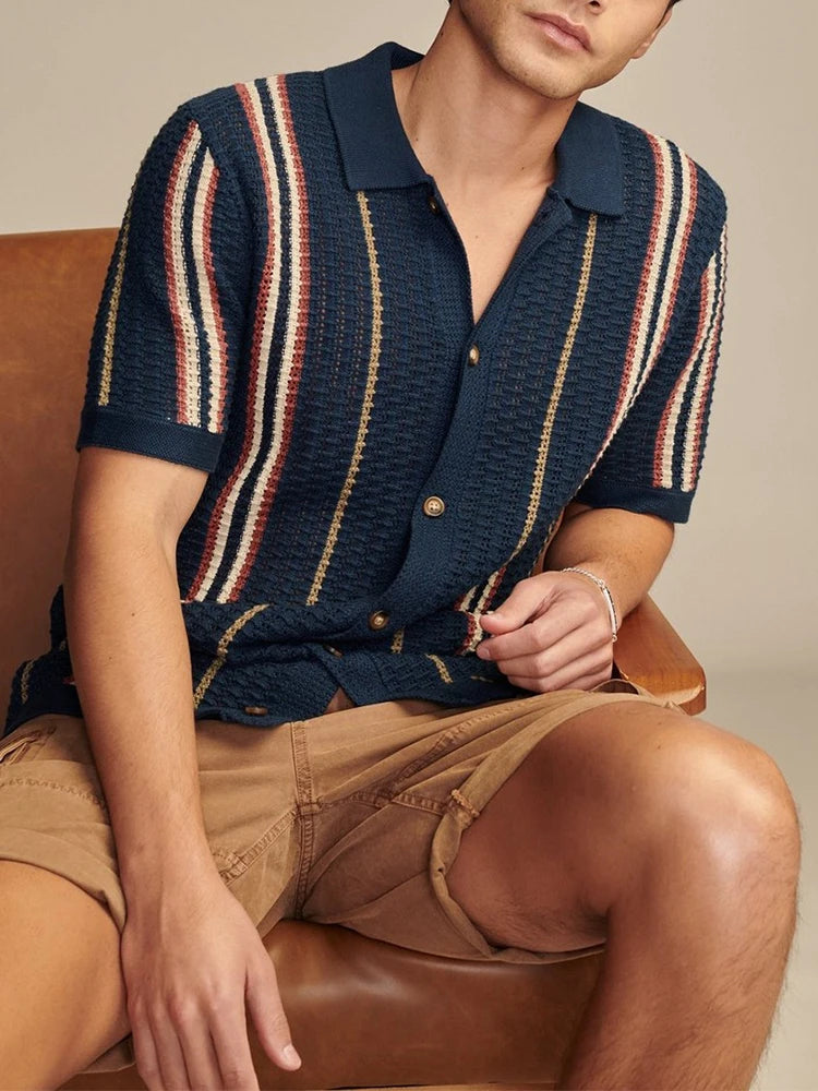 Men's Breathable Open-Knit Polo Shirt