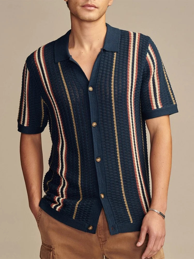 Men's Breathable Open-Knit Polo Shirt