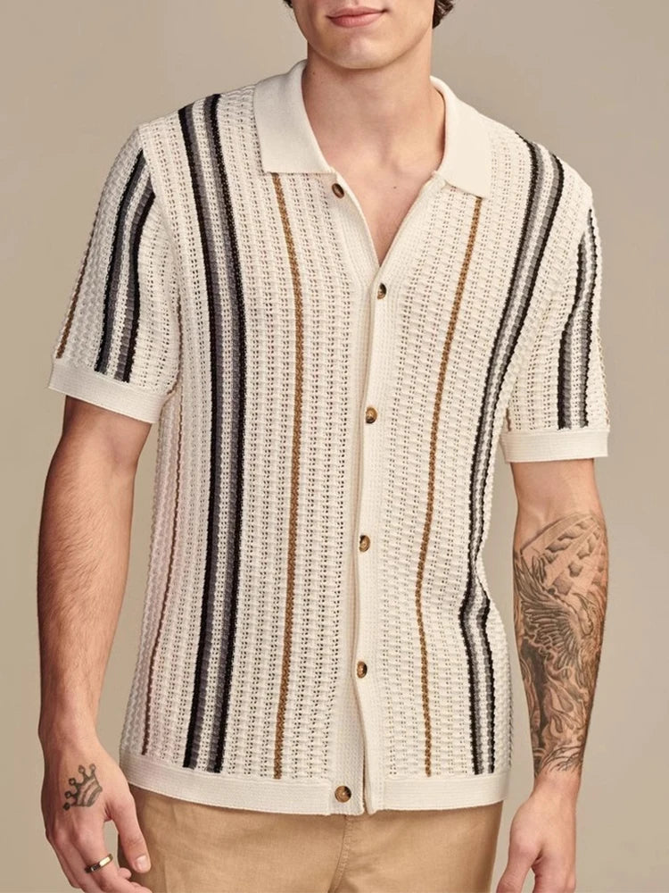 Men's Breathable Open-Knit Polo Shirt
