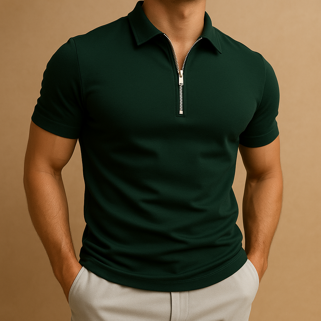 Men's Breathable Pique Zipped Polo Shirt