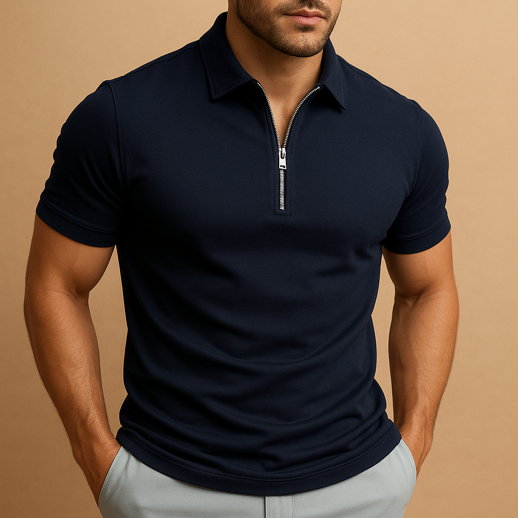 Men's Breathable Pique Zipped Polo Shirt