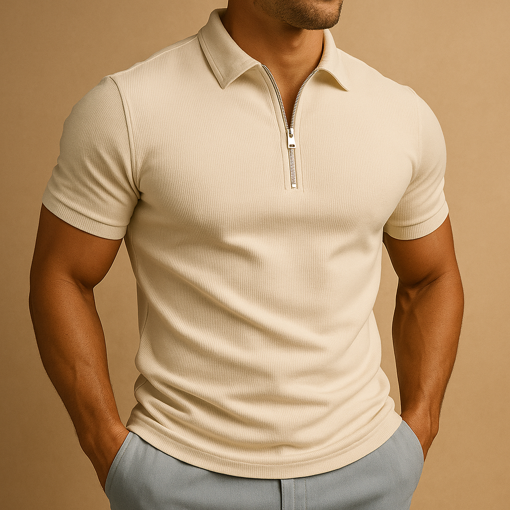 Men's Breathable Pique Zipped Polo Shirt