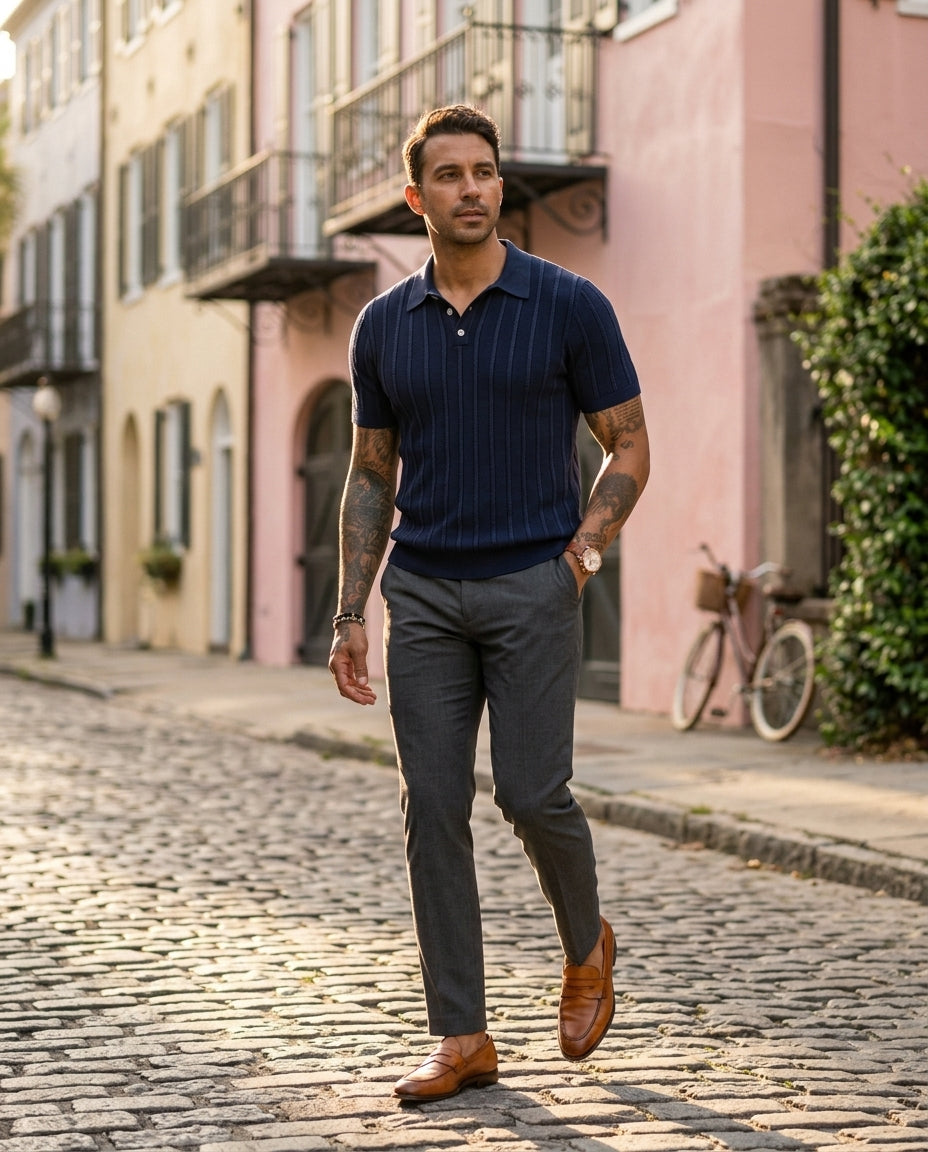 Men's Breathable Textured Polo Shirt