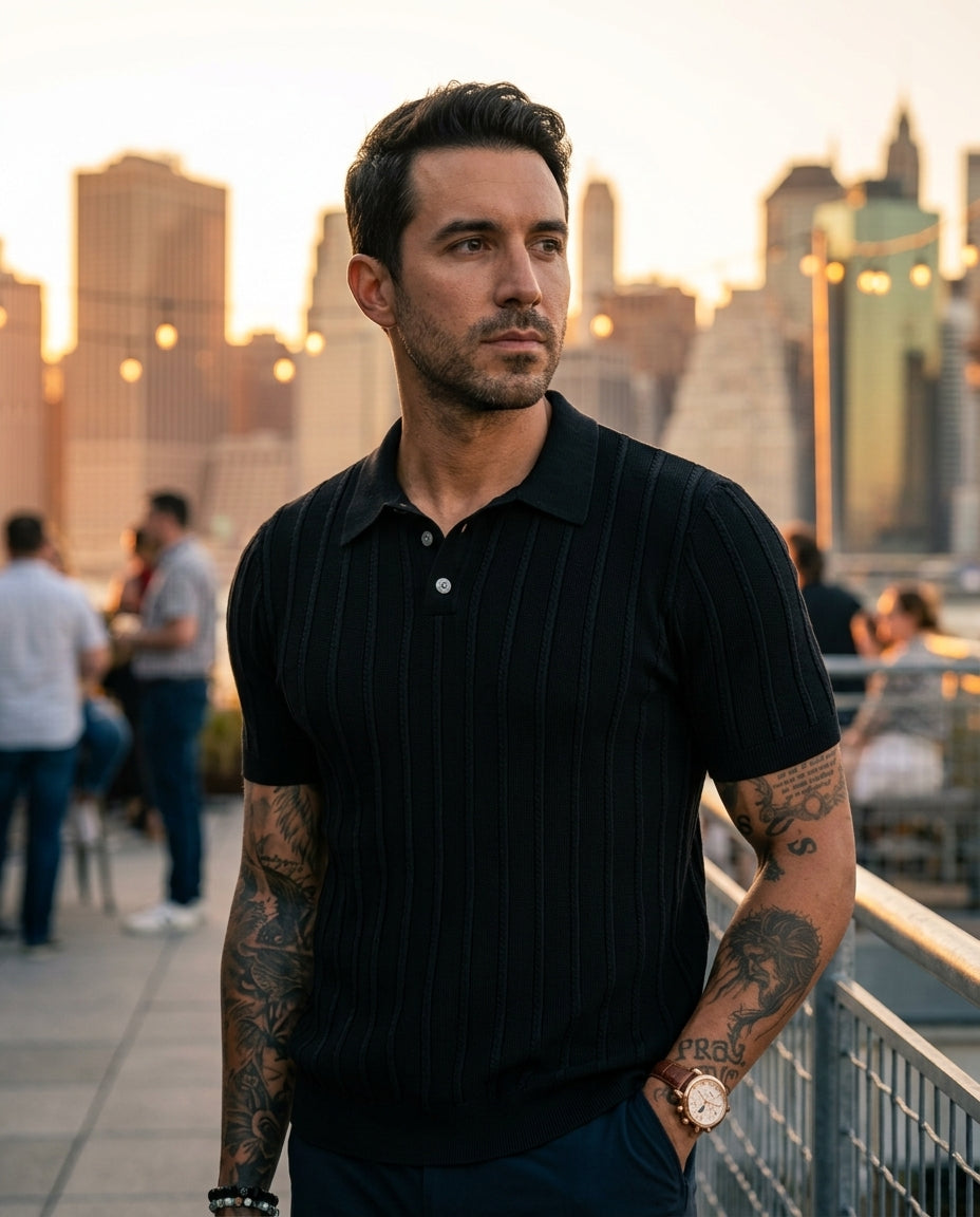Men's Breathable Textured Polo Shirt