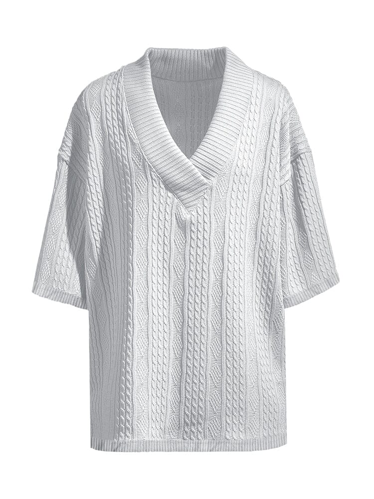 Men's Cable Knit Casual T-Shirt and Shorts Set