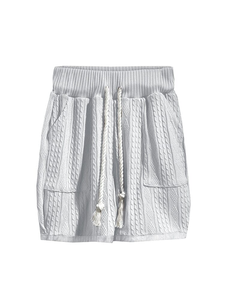 Men's Cable Knit Casual T-Shirt and Shorts Set