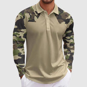 Men's Camouflage Print Long Sleeve Polo Shirt