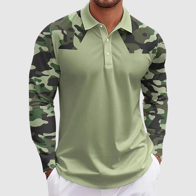 Men's Camouflage Print Long Sleeve Polo Shirt