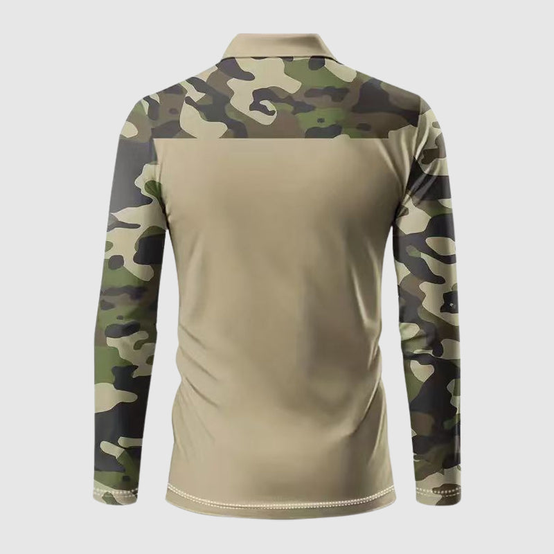 Men's Camouflage Print Long Sleeve Polo Shirt