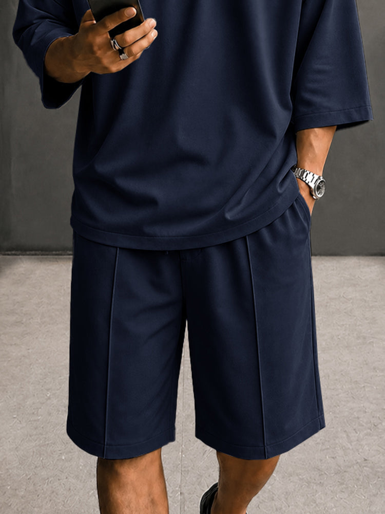 Men’s Casual Henley Two-Piece Set – Short Sleeve Top & Drawstring Pants