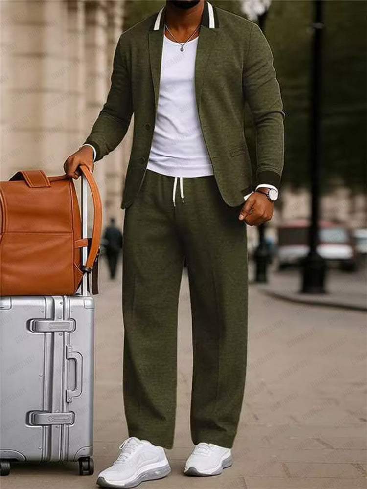 Men's Casual Contrast Collar Blazer Pants Set