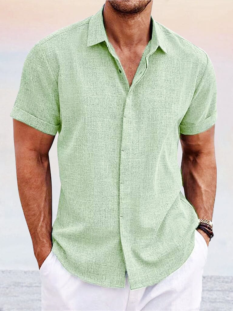 Men's Casual Cotton Linen Button-Down Shirt