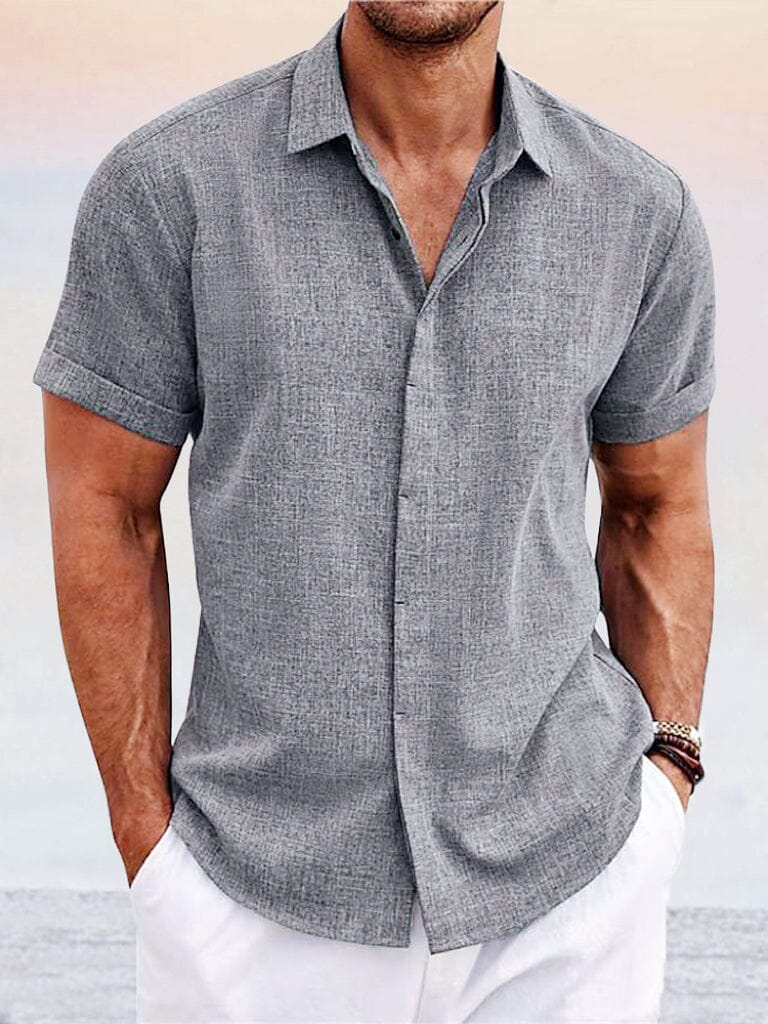 Men's Casual Cotton Linen Button-Down Shirt