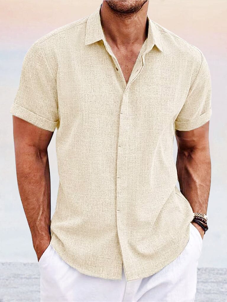 Men's Casual Cotton Linen Button-Down Shirt