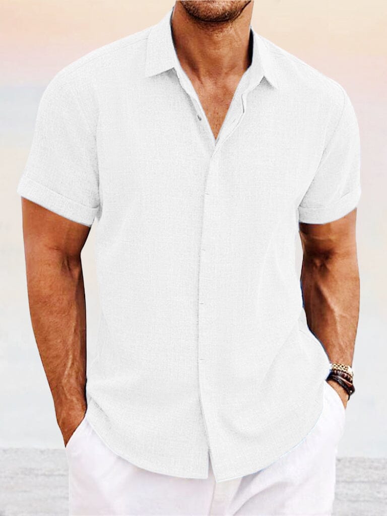 Men's Casual Cotton Linen Button-Down Shirt