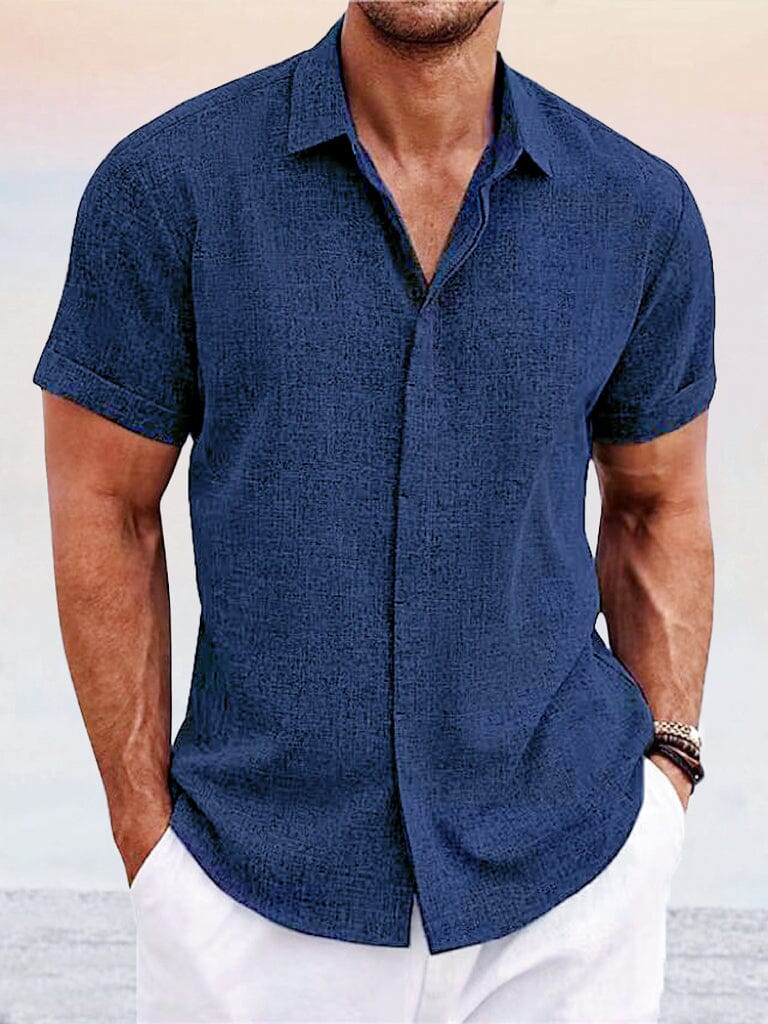 Men's Casual Cotton Linen Button-Down Shirt