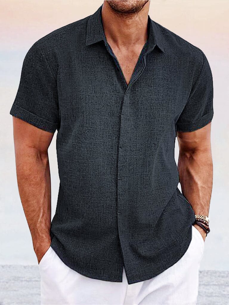 Men's Casual Cotton Linen Button-Down Shirt