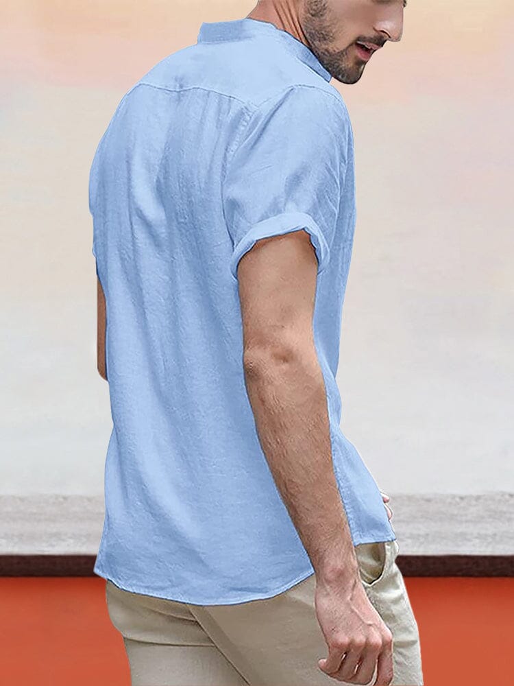 Men's Casual Cotton Linen Button-Down Shirt
