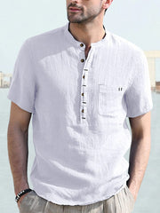 Men's Casual Half Button Cotton Linen Shirt