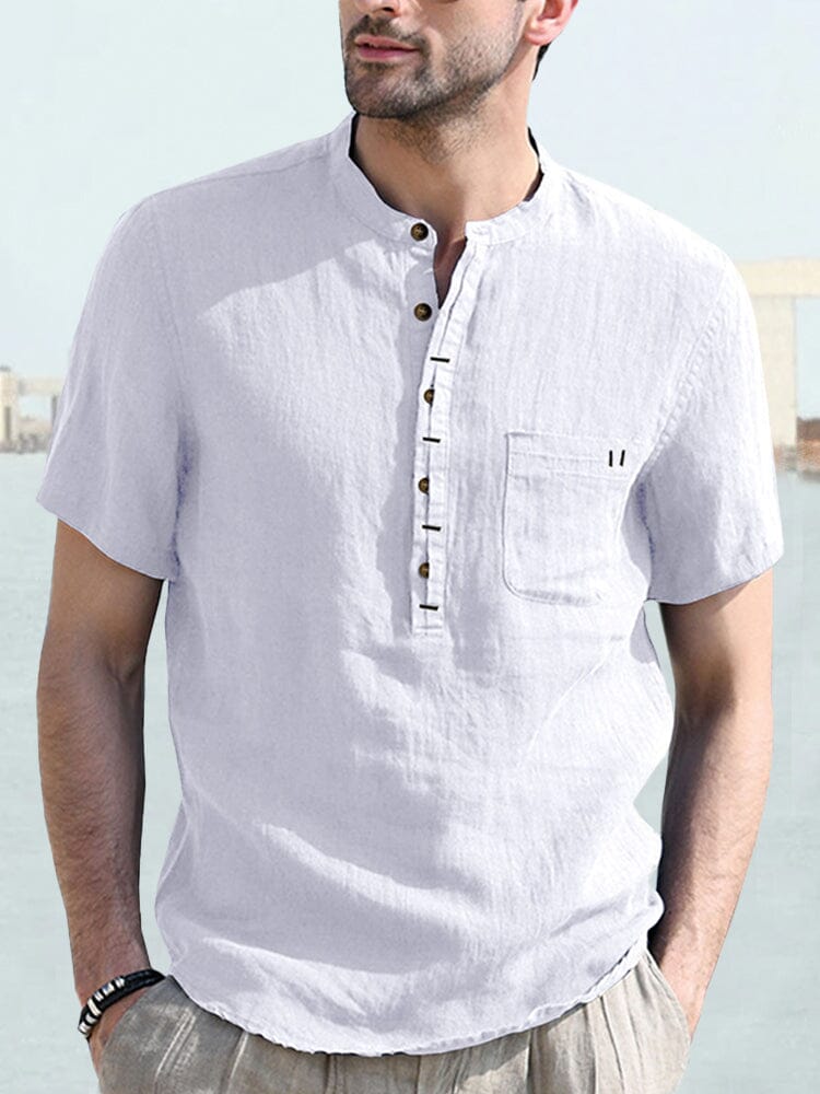 Men's Casual Half Button Cotton Linen Shirt
