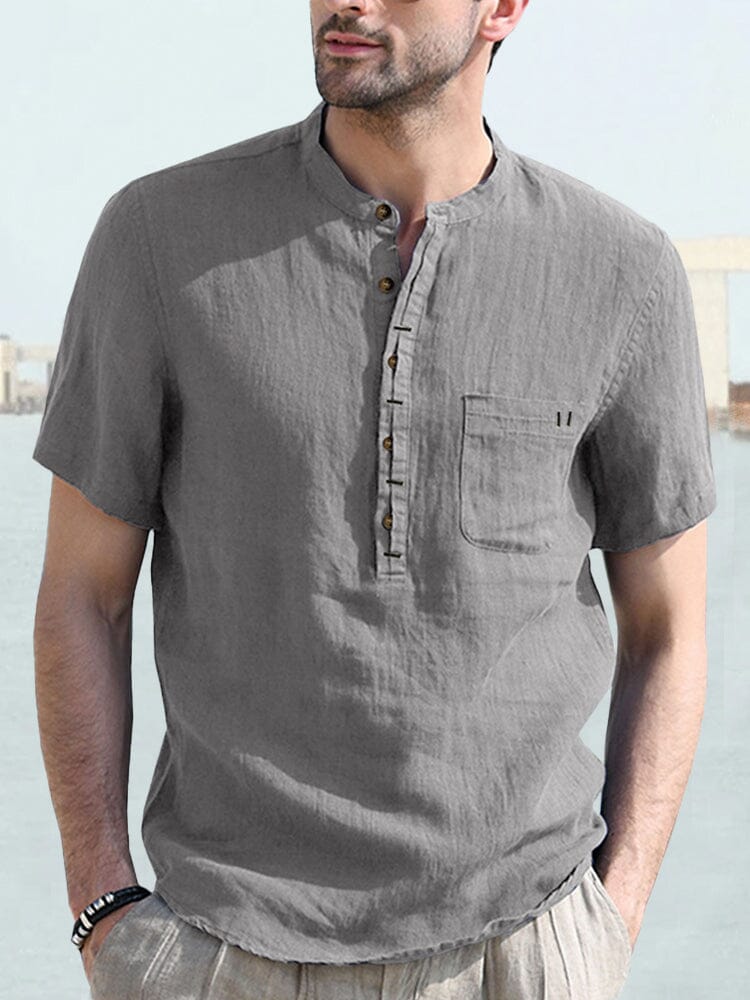 Men's Casual Half Button Cotton Linen Shirt