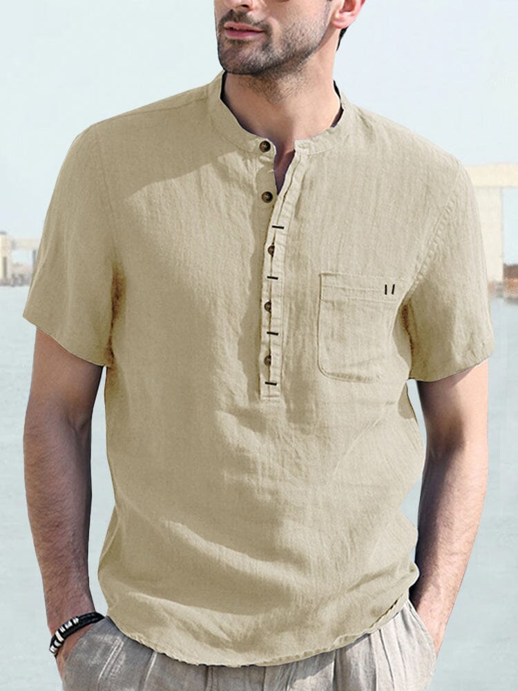 Men's Casual Half Button Cotton Linen Shirt